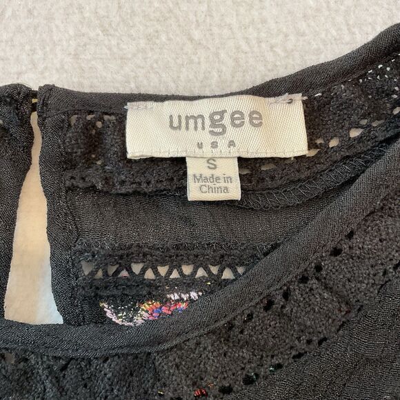 Umgee Mini Dress Womens S Black Floral Embroidered Short Sleeve Boho Lined - Picture 9 of 10